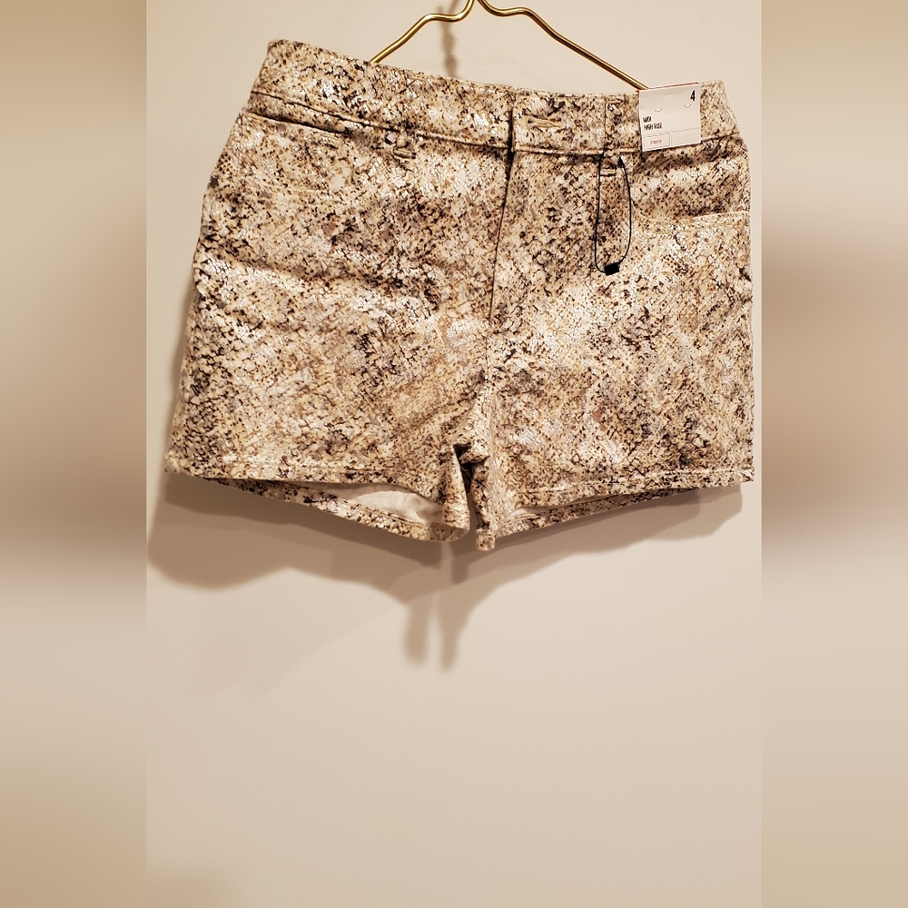 EXPRESS WOMEN'S  MIDI HIGH RISE BEIGE/BROWN SNAKE PRINT, SIZE 4.